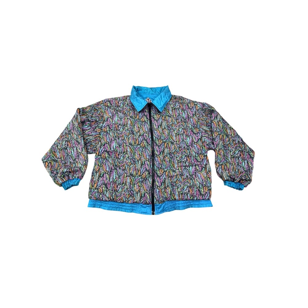 Vintage‎ MIC Abstract Print Windbreaker Jacket Blue Multi Color Mens Medium 90s
